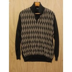 Gionfriddo Made in Italy Mens XXL Black Diamond Geometric Knit Polo Sweater